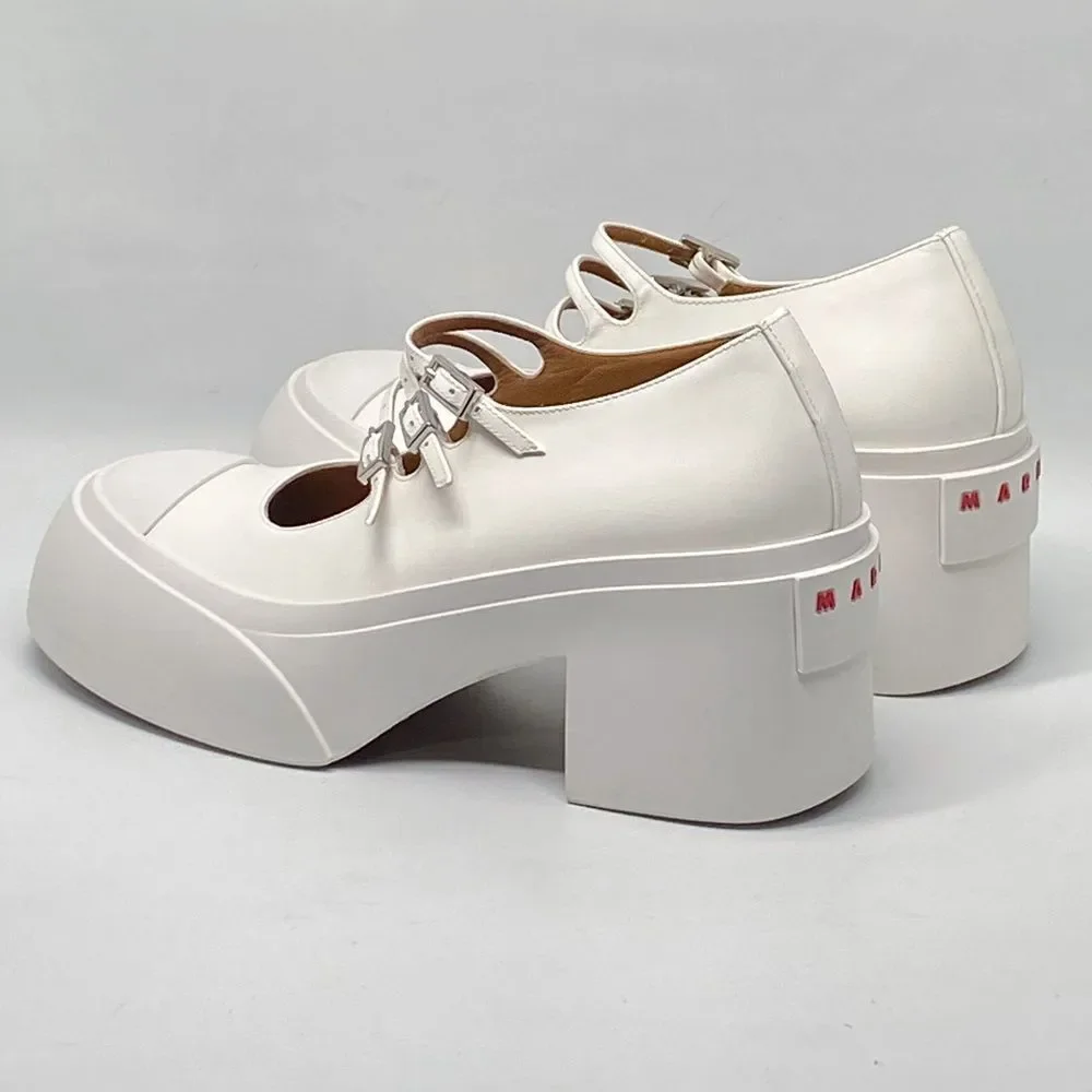 Marni White Pablo Triple-Buckle Mary Jane Heels size 36